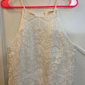 White spaghetti strap crochet lace top